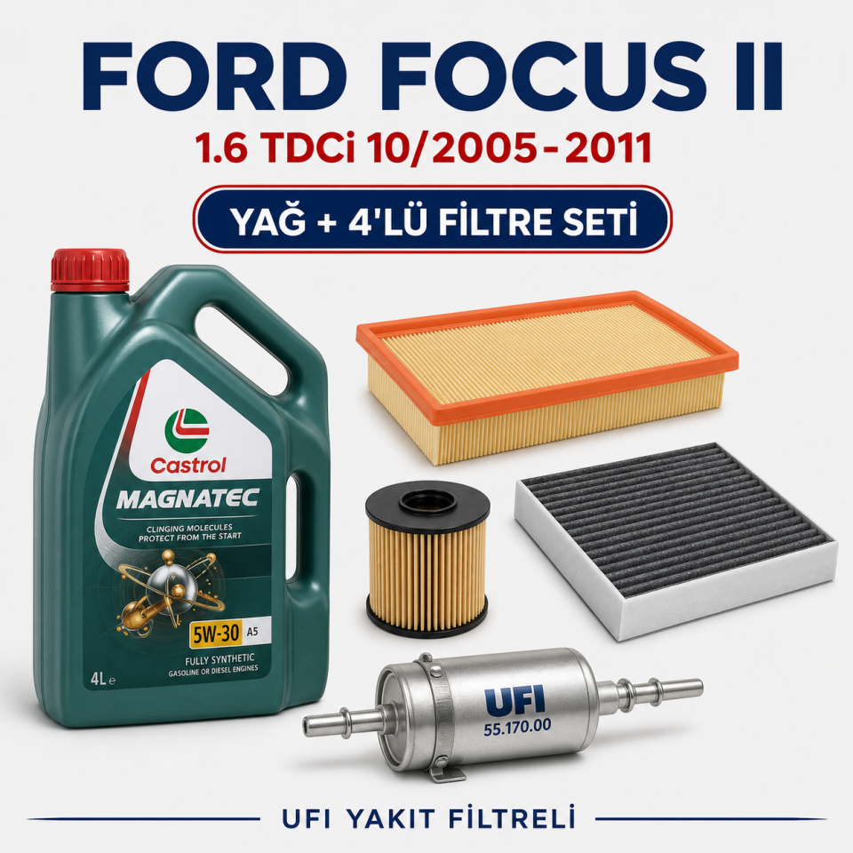 Ford Focus II 1.6 TDCi 10/2005-2011 Yakıt Filtreli Yağlı Bakım Seti
